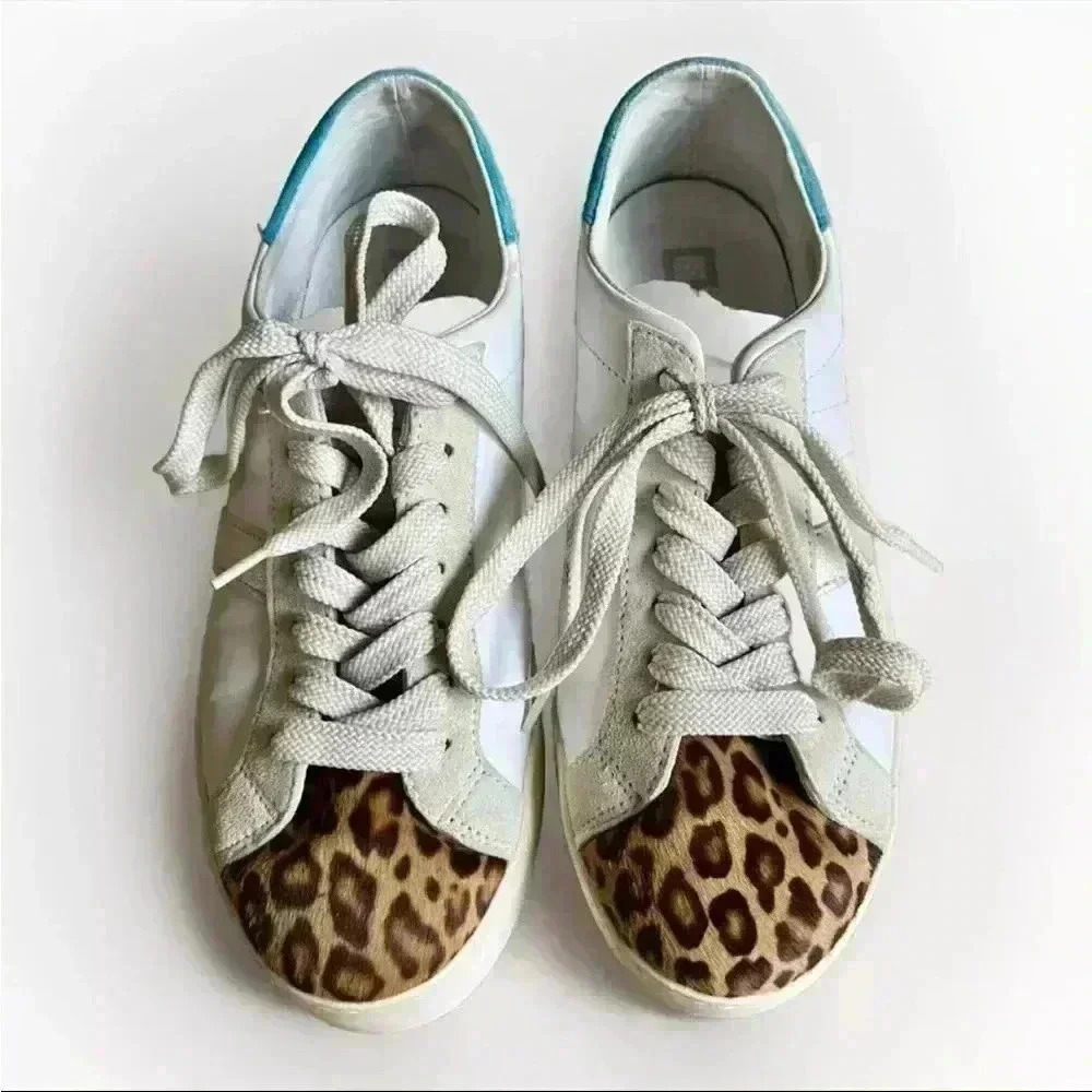 D.A.T.E. Women’s Hill Low Leopard Faux Fur Low Top Fashion Sneakers Size 8.5
